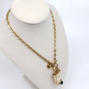Authentic Louis Vuitton Gold Padlock with Unbranded Stainless Steel Chain